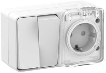 Блок накладной Systeme Electric AtlasDesign Profi54 розетка 1-м.+выключатель 2-кл. IP54 белый картинка